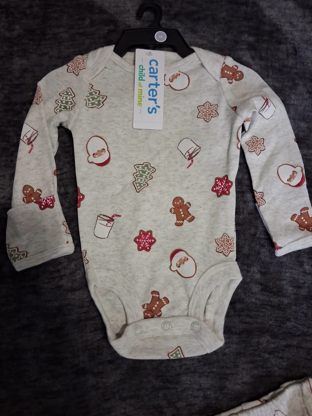 NWT Carters Christmas Outfit/Pajamas Grey Santa Claus Size NB